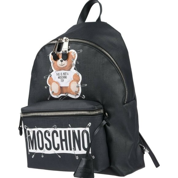 TEDDY BEAR SAFETY PINS BLACK BACKPACK w/ POCKET